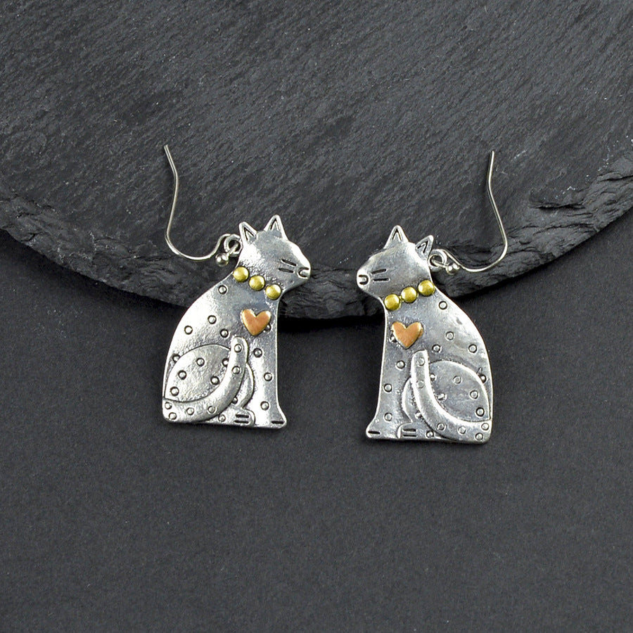 Wholesale Trendy Antique Silver Cat Earrings Cute Pet Shape Zinc Alloy Fashion Jewelry Accessory