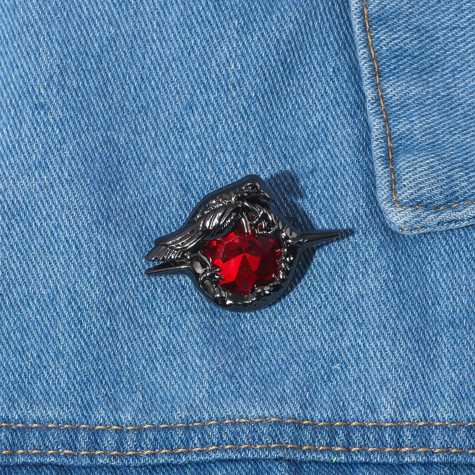 Wholesale Dark Wind Crow Retro Ruby Pendant Necklace OLY Exclusive