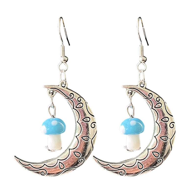 Wholesale Retro Bohemian Three-dimensional Glazed Mushroom Moon Mysterious Ethnic Style Pine Stone Earrings
