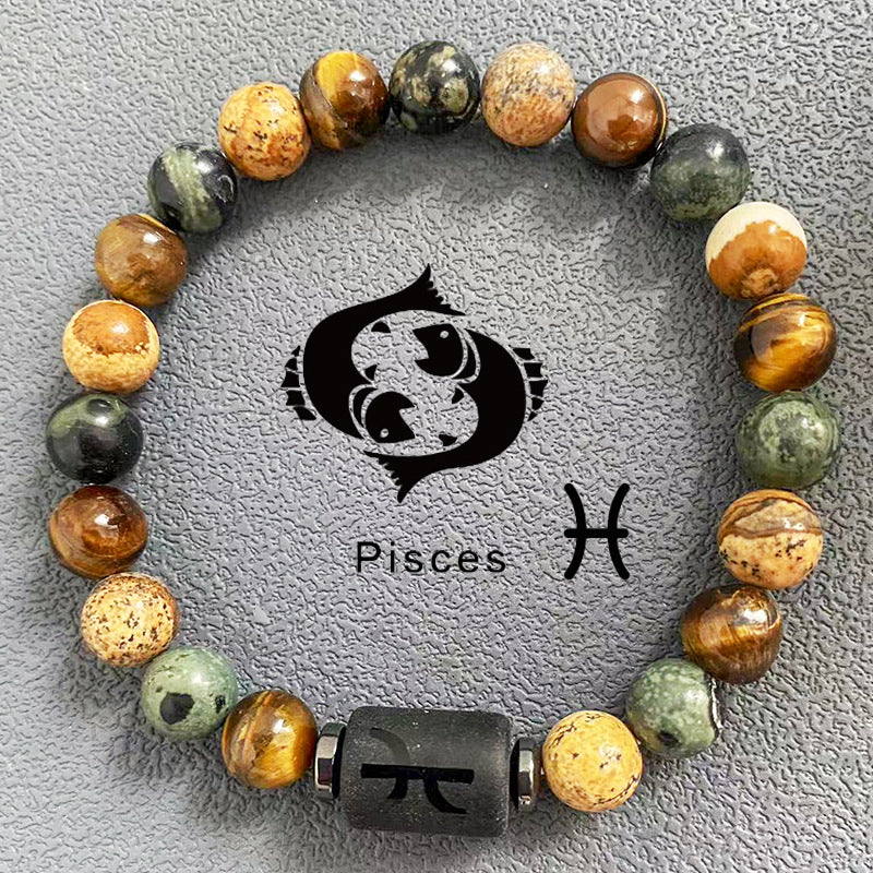 Wholesale Twelve Constellation Obsidian Men's Beading Bracelet