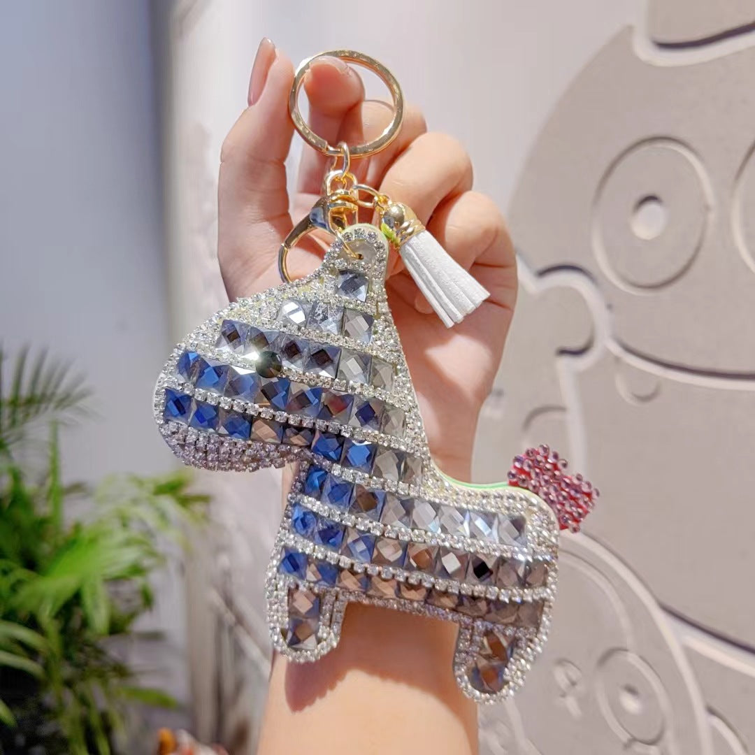 Wholesale Cute grid diamond studded horse Rhinestone Keychain