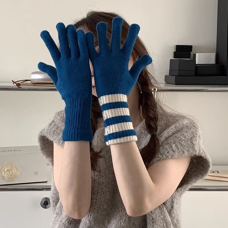 Wholesale Winter AB Version Striped Knitted Fingerless Touch Screen Cycling Warm Wool Gloves