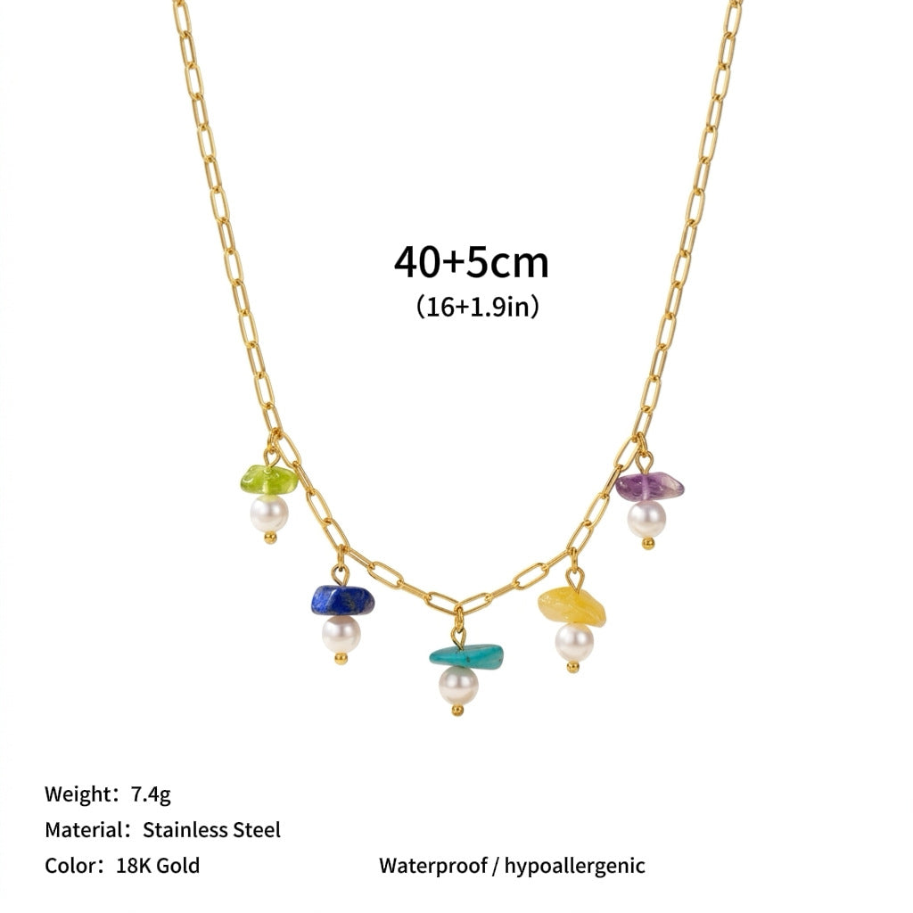 Wholesale Jewelry Set Women' s Natural Stone Pendant Accessories  Titanium Steel Bracelet and Pearl Necklace Set