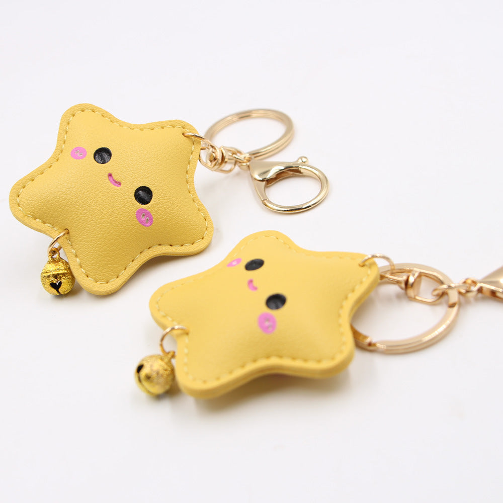 Wholesale Cute Embossed Star Car Keychain Face Faux Leather With Electroplated Finish Trendy Bag Charm Fashion Accessory For Gift And Resale