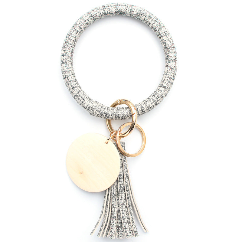 Wholesale Imitation Linen PU Leather Bracelet Keychain