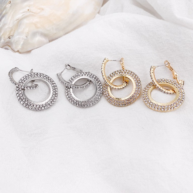 Wholesale Geometric Circle Full Diamond Earrings