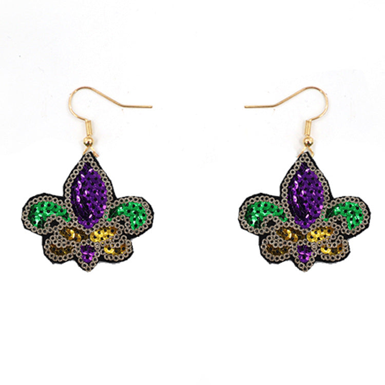 Wholesale Carnival Sequin Gold Purple Green Feather Accessories Earrings