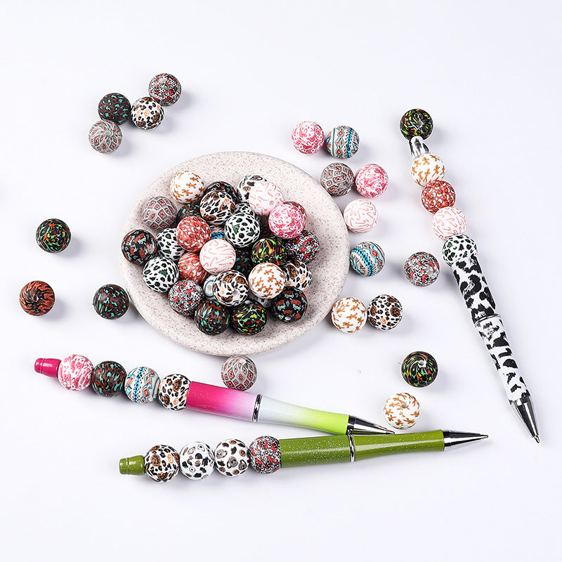 Wholesale 100pcs15mm Leopard Print Water Transfer Round Silicone Beads