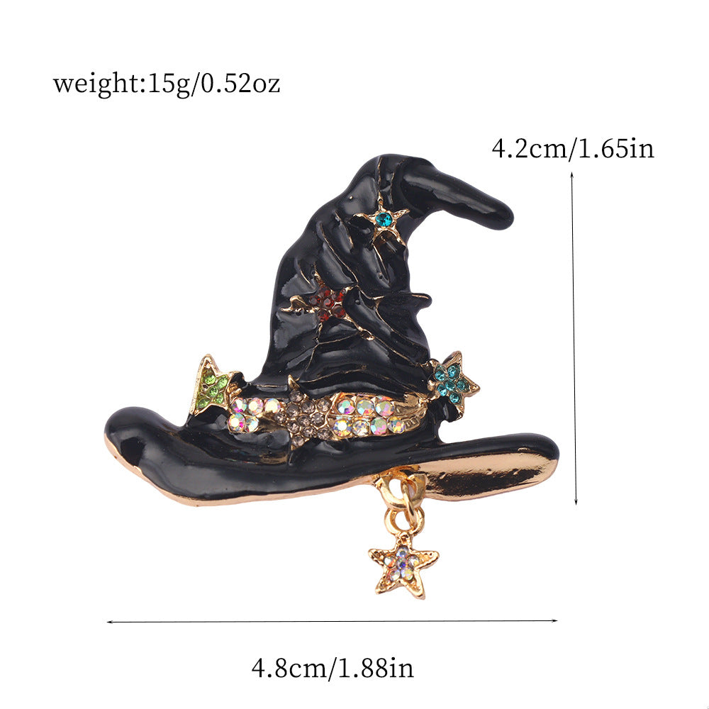Wholesale Halloween wizard hat with diamond studded pentagram brooch