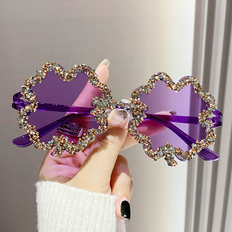 卸売ラインストーン透明ゼリー色のクローバー PC サングラス