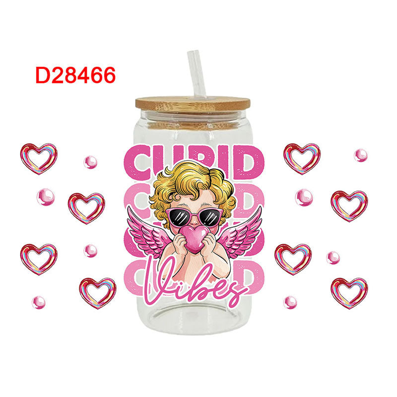 Wholesale Bow Cow Cartoon Valentine's Day 16oz Cup UV DTF Wraps