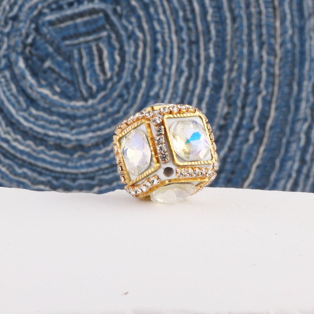 Wholesale  DIY 6pcs Diamond-encrusted  Square Crystal Soft Pottery Diamond Ball Straight Hole Beads  Mobile Phone Chain Key Chain