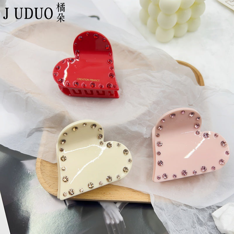 Wholesale Tangerine Acetic Acid Love Grab Clip Advanced Sense Diamond Hairpin Back Head Shark Clip Valentine's Day Girl's Headwear Hair Accessories