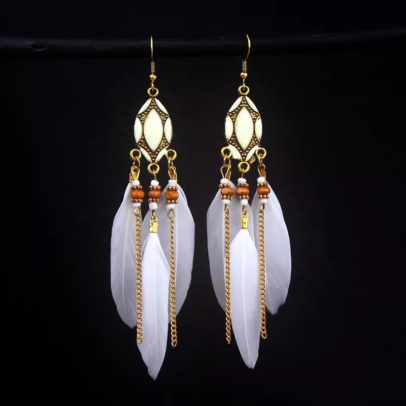 Wholesale Ethnic style super fairy high-end feather earrings