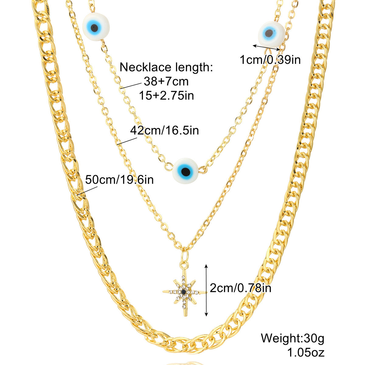 Wholesale Five-pointed Star Stacked Zircon Metal Multi-layer Necklace Jewelry Set