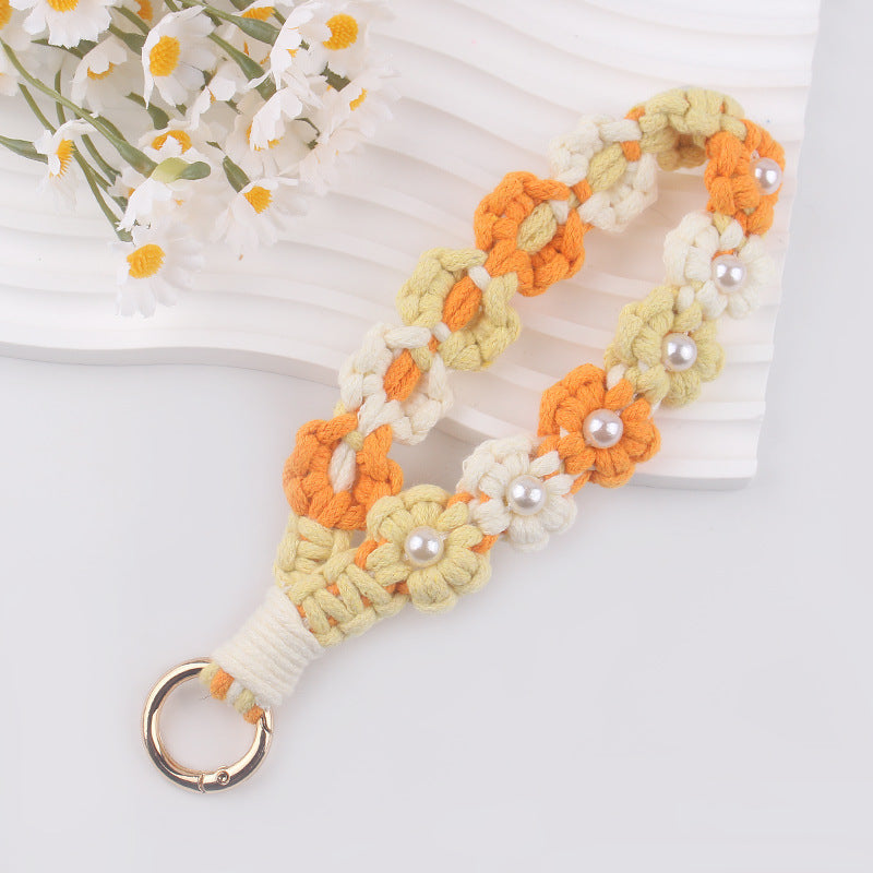Wholesale pure hand-woven daisy pearl keychain