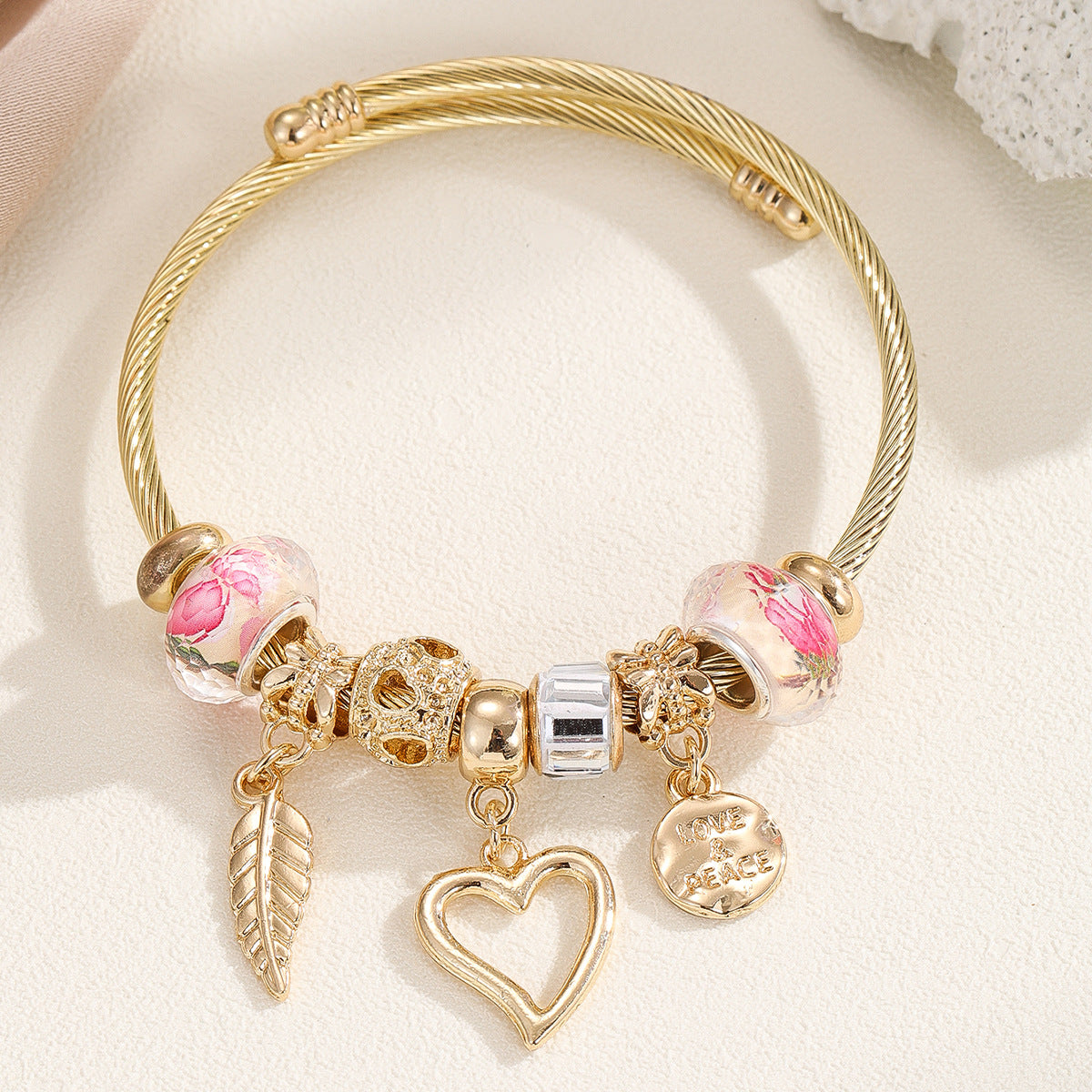 Wholesale Golden Love Leaf Animal Adjustable  Stainless Steel Bracelets