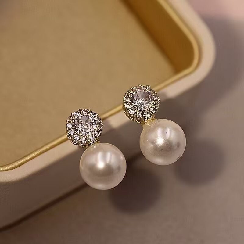 Wholesale Colorful diamond studded silver needle bow Blingbling Earrings