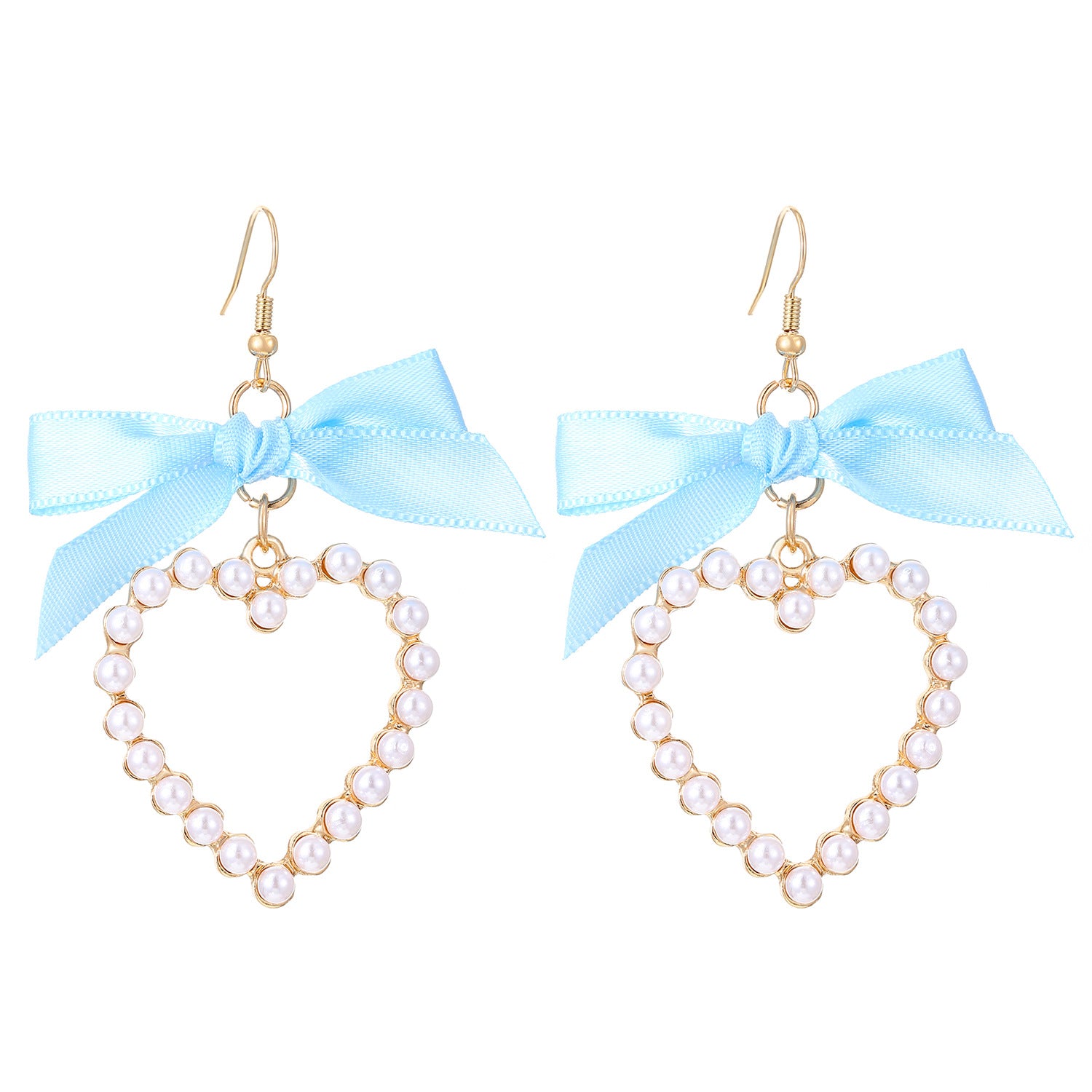 Wholesale Sweet bowknot ribbon pearl heart earrings