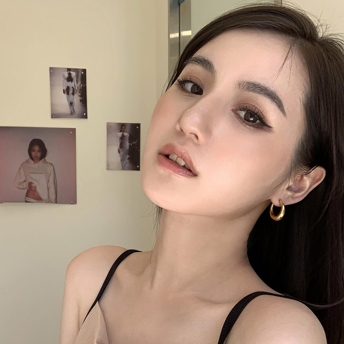 Wholesale Smooth cold style metal circle silver needle s925 silver Earrings