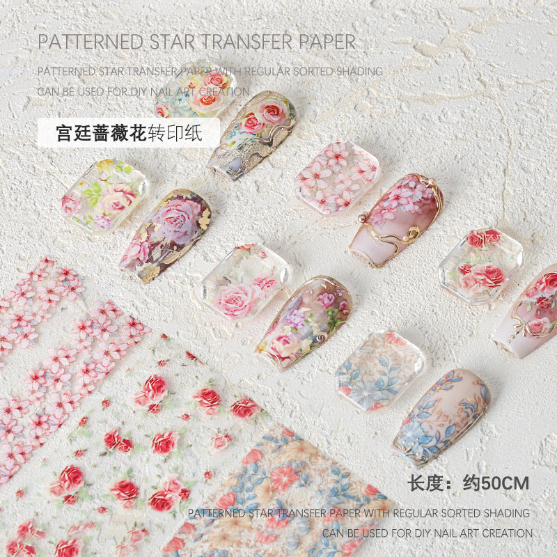 Wholesale Nail art starry sky paper transfer paper stickers palace rose flower transfer paper starry sky stickers rose flower starry sky stickers