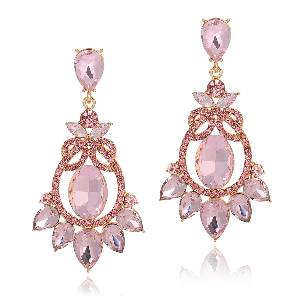 Wholesale Vintage Luxury Crystal Cutout Zinc Alloy Earrings