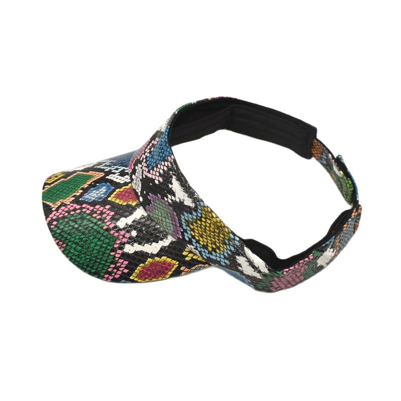 Wholesale PU Snake Print Empty Top Hat Sun Visor