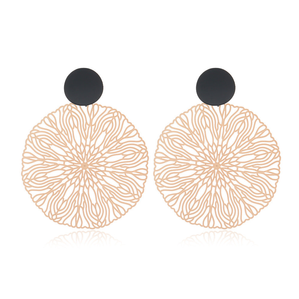 Wholesale Metal Round Hollow Carved Earrings