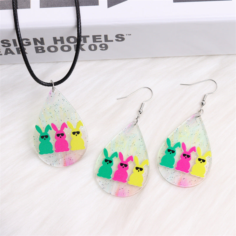 Wholesale Easter color sunglasses Rabbit printed earrings earrings female acrylic simple personalized earrings