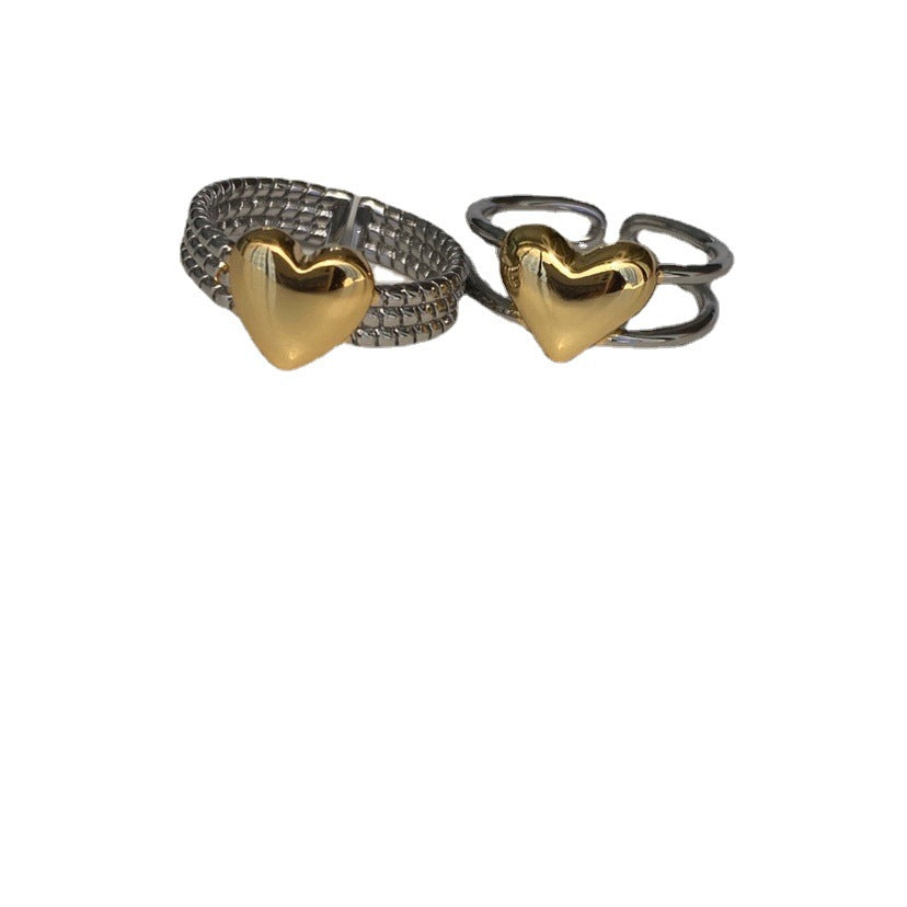 Wholesale Gold and Silver Color Matching Love Chain Opening Adjustable Copper Ring