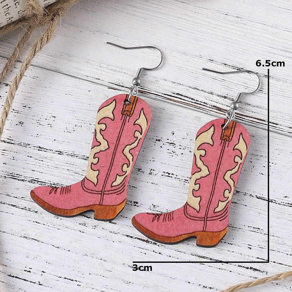 Botas de vaquero al por mayor Pendientes de madera impresos