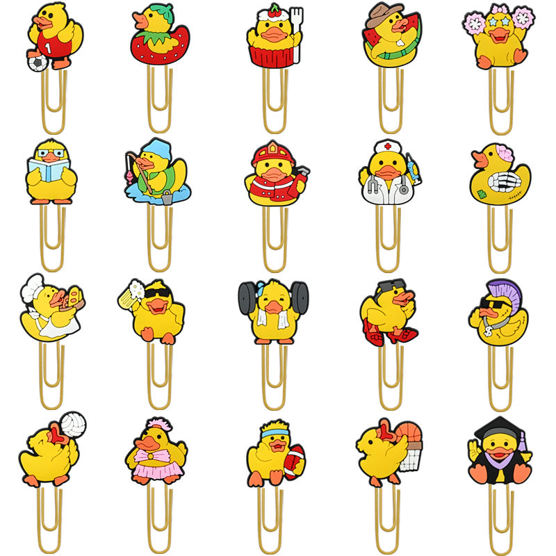 Wholesale Random 50pcs Little Yellow Duck Metal Soft Rubber Paperclip Bookmarks