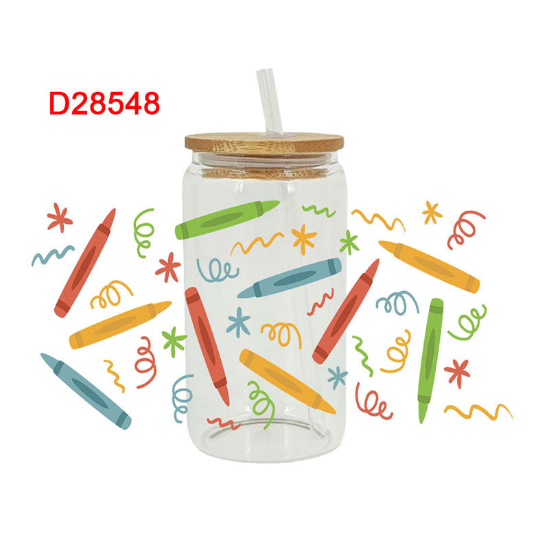 Wholesale Colored Pencil Bow Teacher's Day 16oz Cup UV DTF Wraps