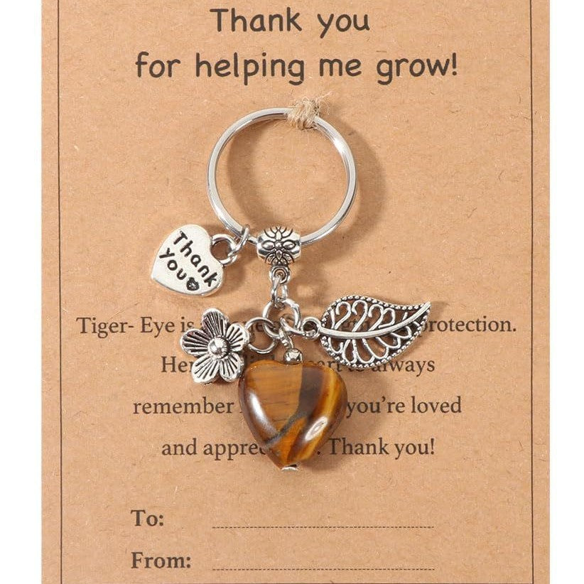 Wholesale Pink crystal amethyst tiger eye green heart-shaped keychain