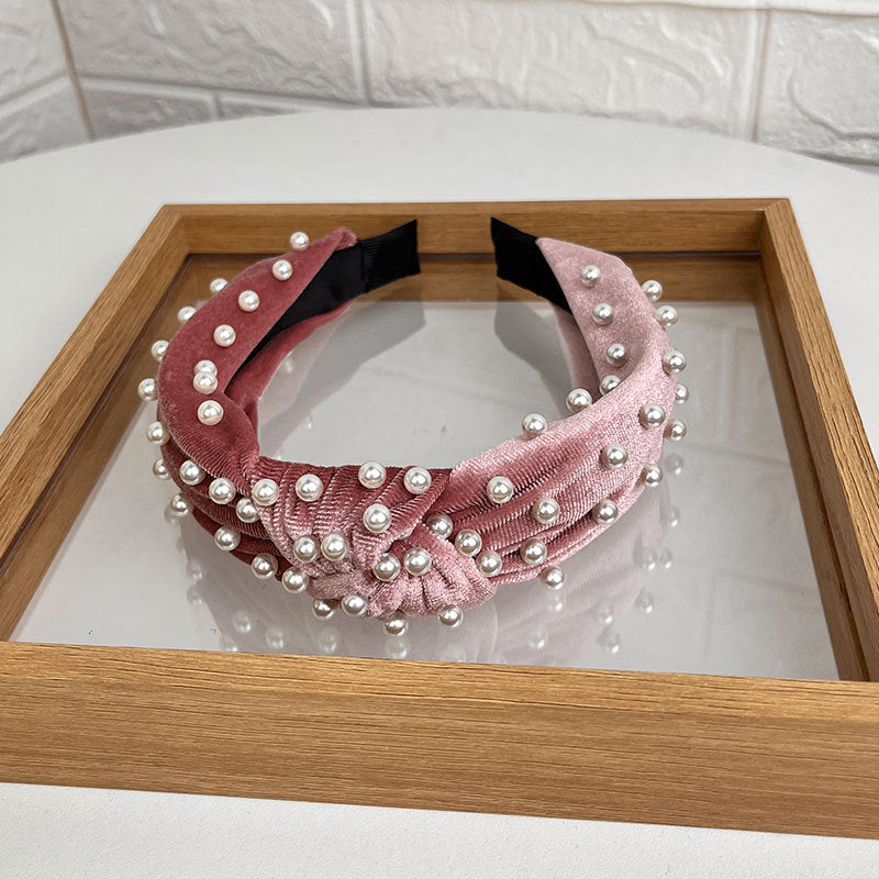 Wholesale Gold Velvet Fabric Beaded Knotted Headband
