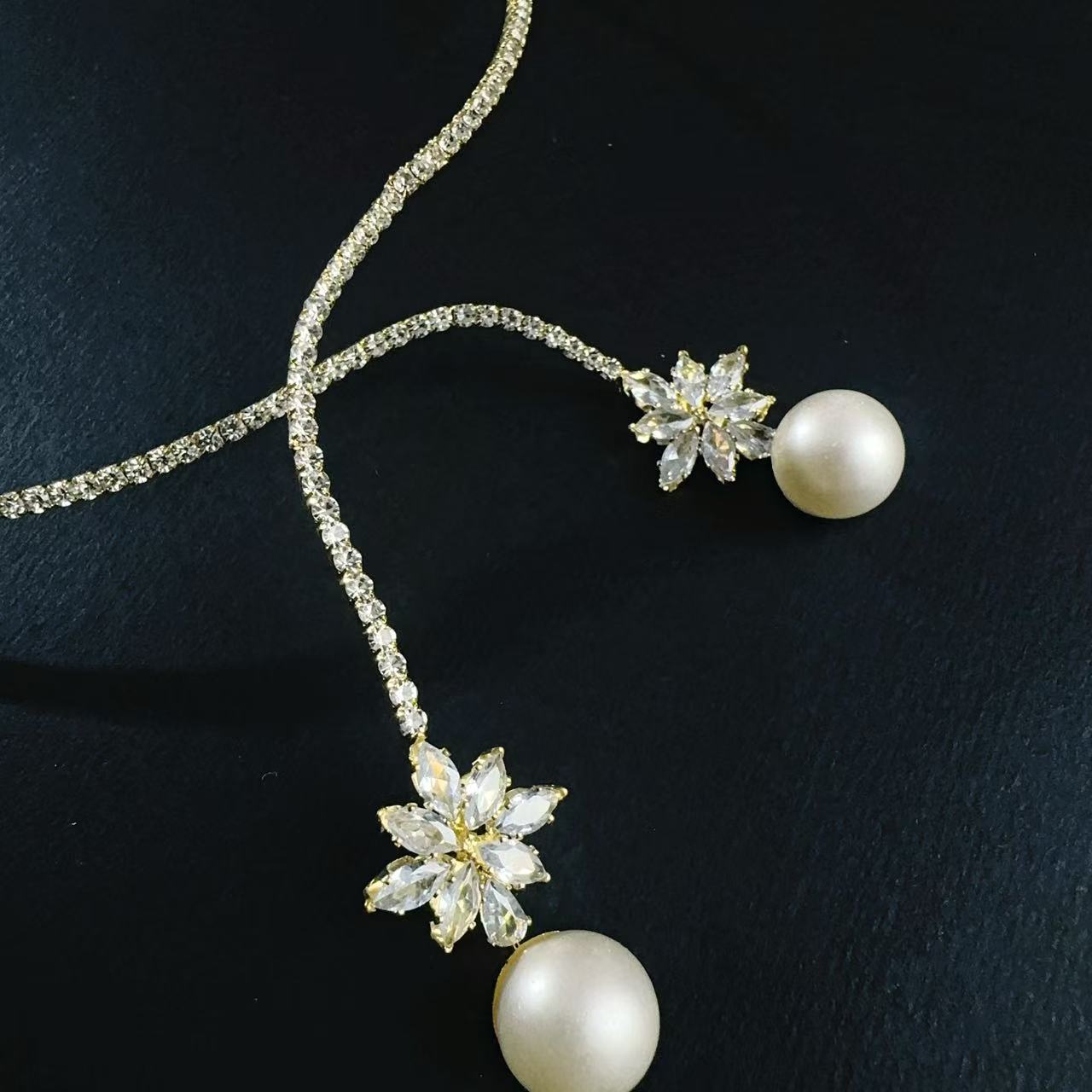 Wholesale Open diamond inlaid pearl collar choker necklace