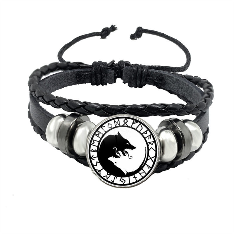 Wholesale Compass Time Gem Retro Punk Leather Adjustable Bracelet