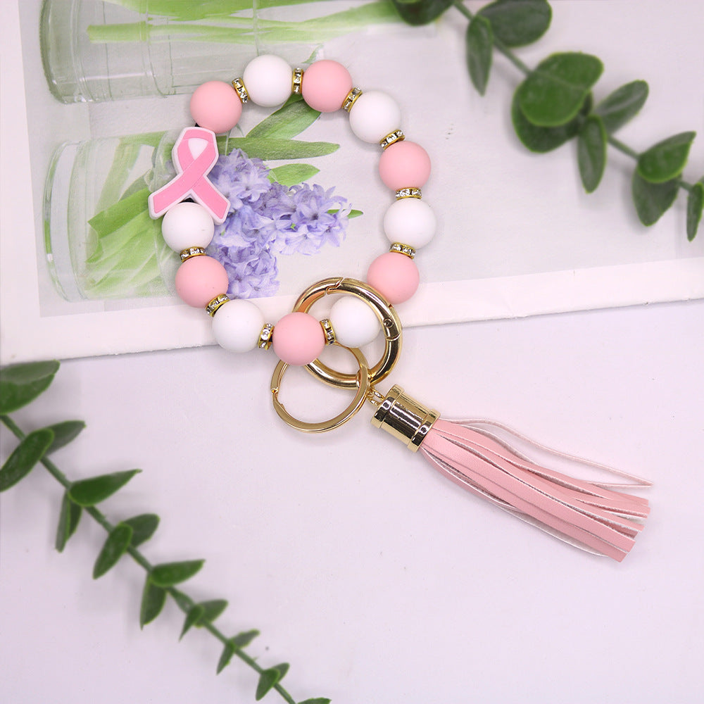Wholesale Vermicelli Strap Flamingo Silicone Beaded Wrist Keychain