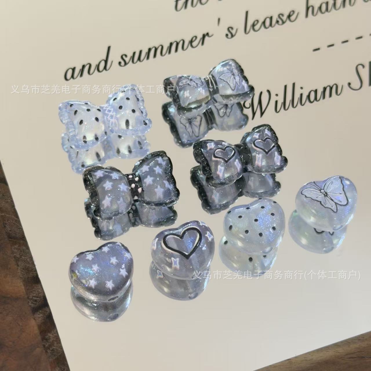 Wholesale 10pcs Fine Sparkling Bow Love Relief Acrylic Beads