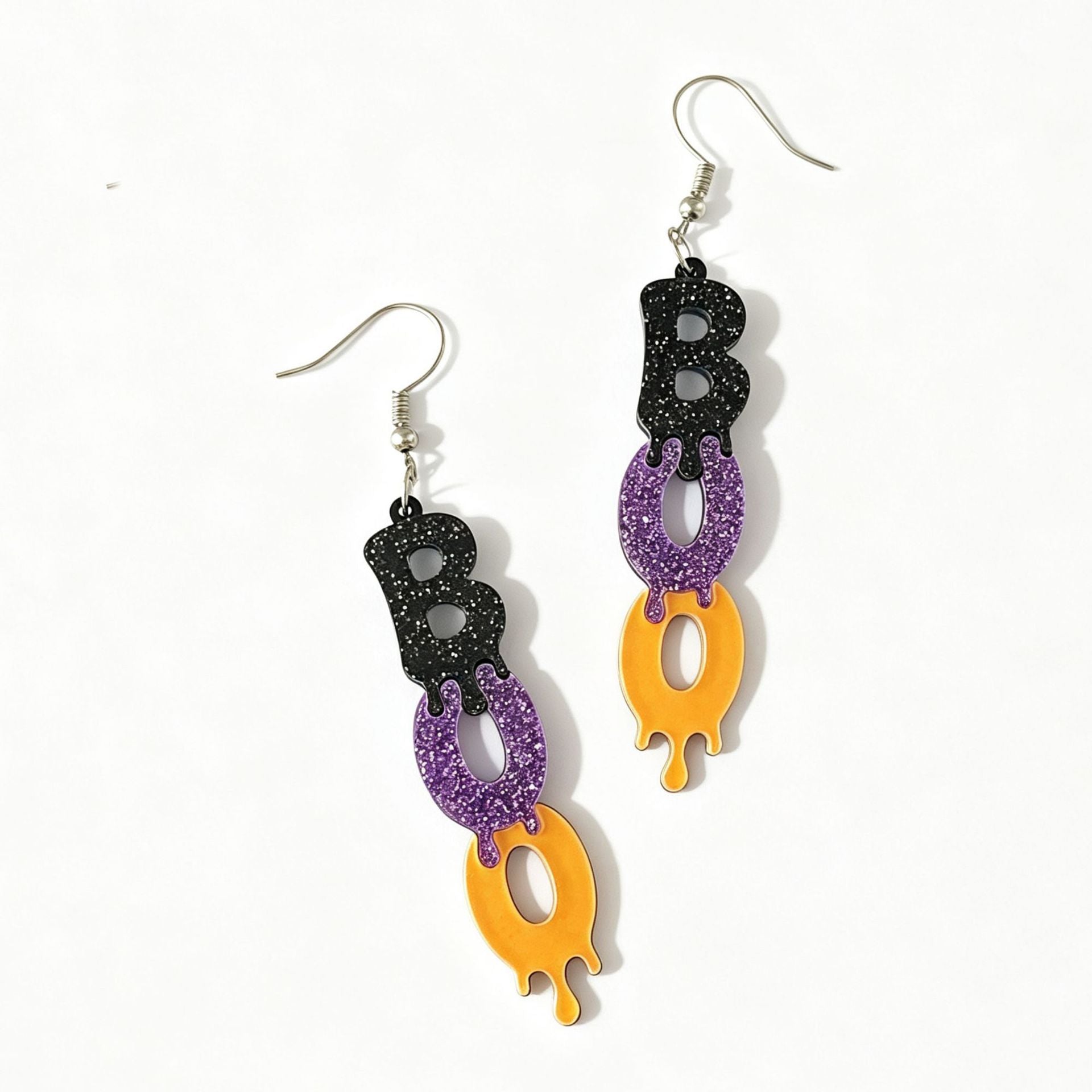 Wholesale  BOO Acrylic Earrings Glitter Double Layer Chic Party Wear Fashion Accessory