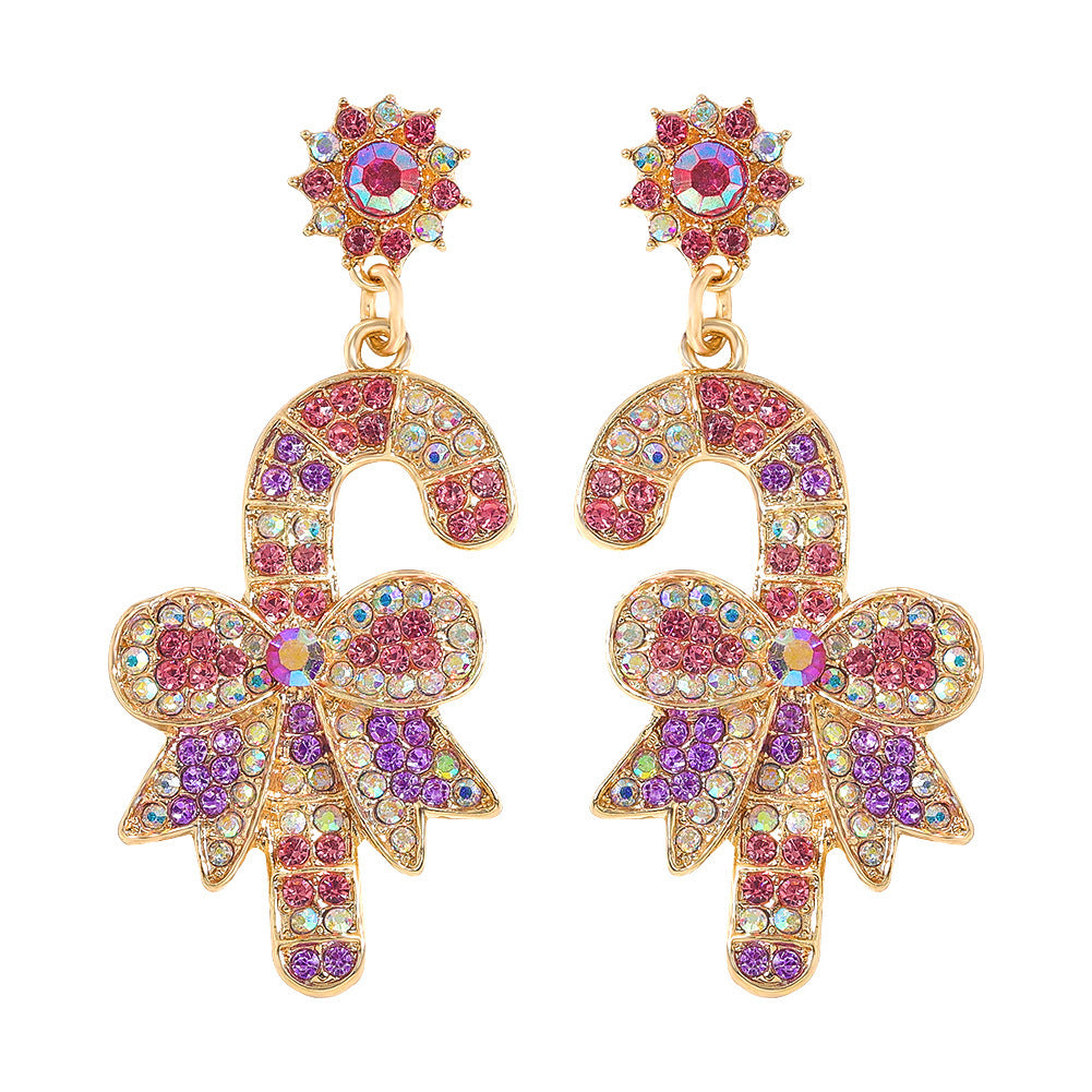 Wholesale Christmas Rice Ball Bow Knot Crutches Guard Christmas Tree Alloy Diamond Earrings