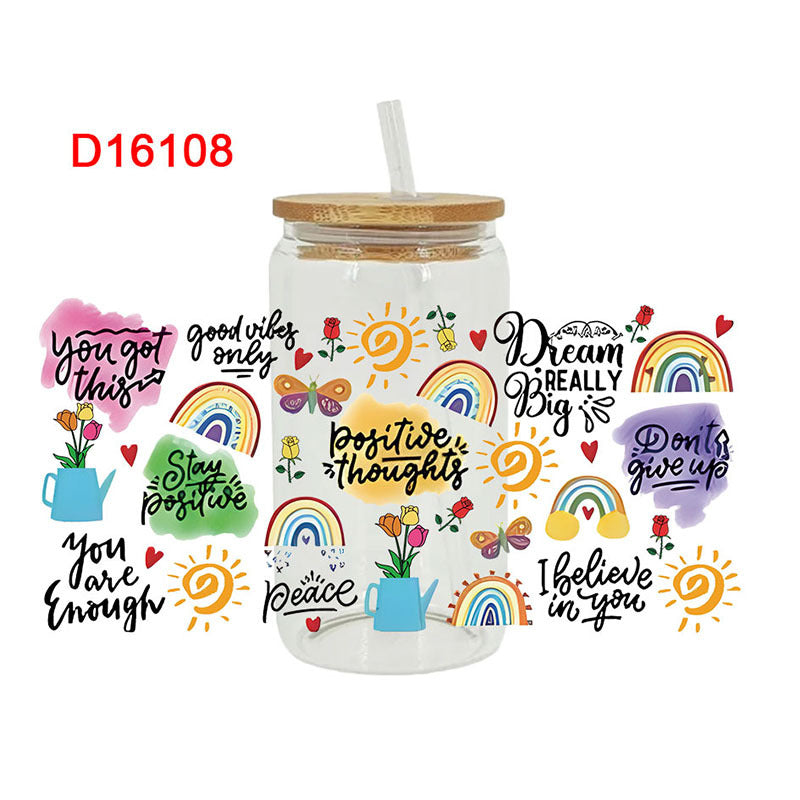 Wholesale Rainbow Bow Letter  16oz Cup UV DTF Wraps