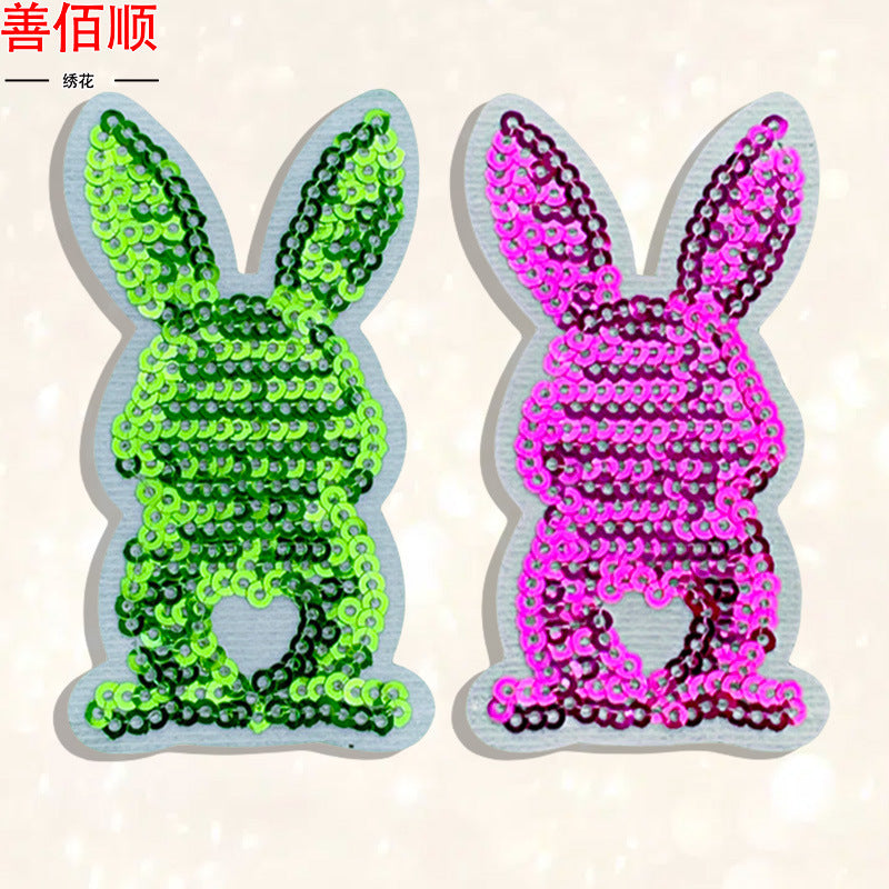 Wholesale 5pcs Embroidered Sequined Rabbit Cloth Patch Adhesive Clothing Accessories Fashion Cartoon Patch FS