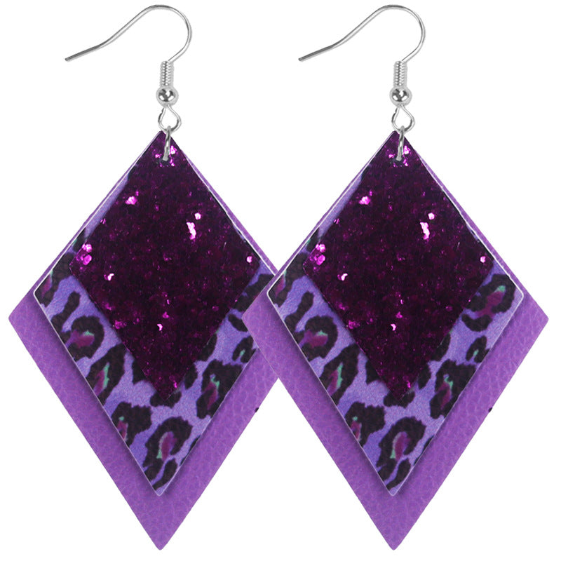 Wholesale 2pairs/pack Multi-layer Sequin Superimposed Leopard Print Leather Earrings