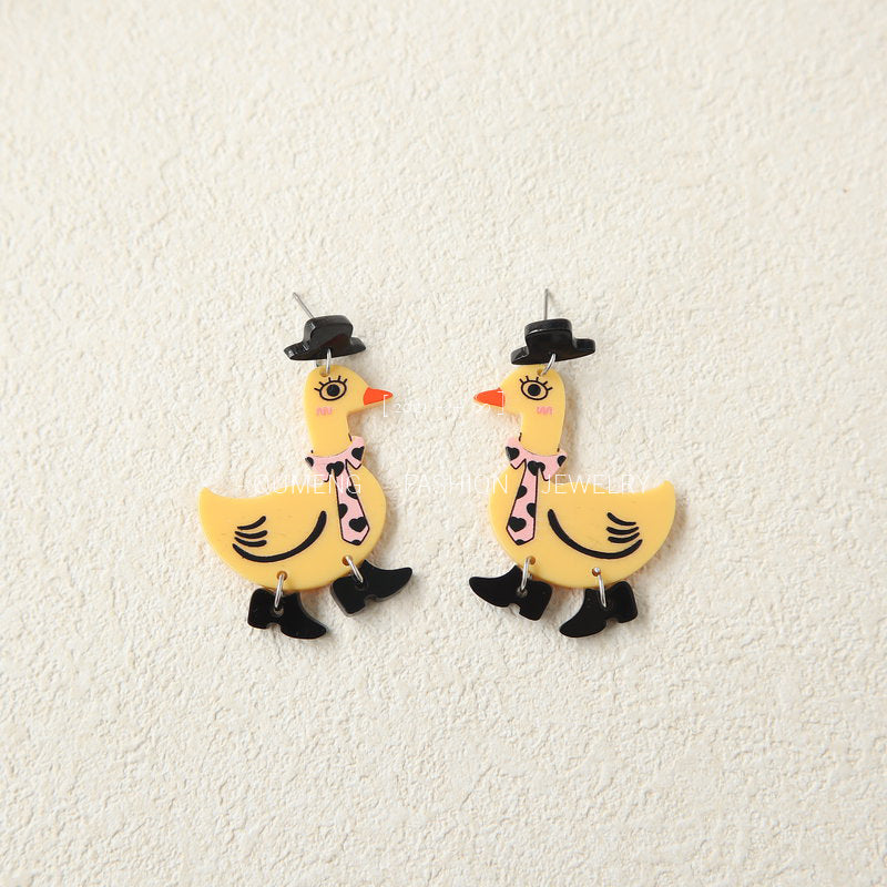 Wholesale Funny Printed Tie Leather Shoes Goose Cartoon Acrylic Earrings