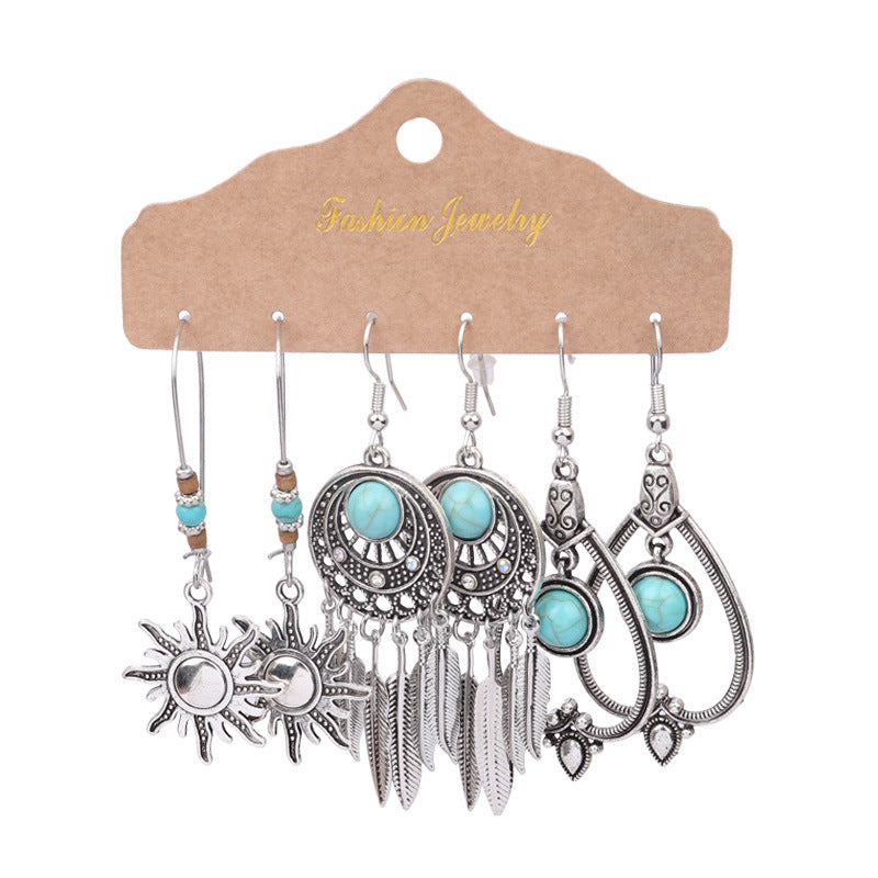 Wholesale Tassel Turquoise Three Pairs Earring Set