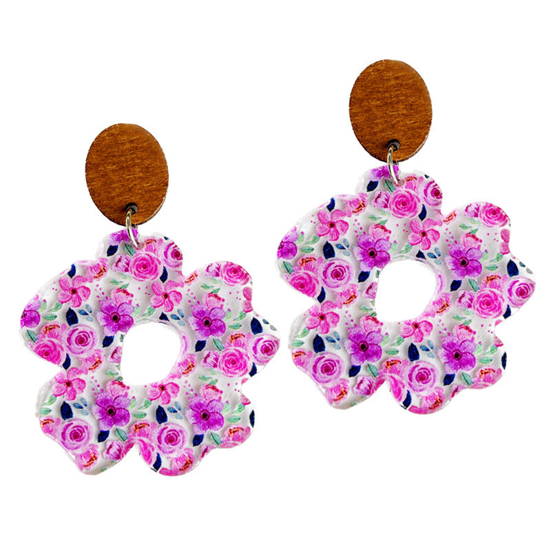 Wholesale 2 Pairs/pack Acrylic Wooden Flower Simple Floral Earrings