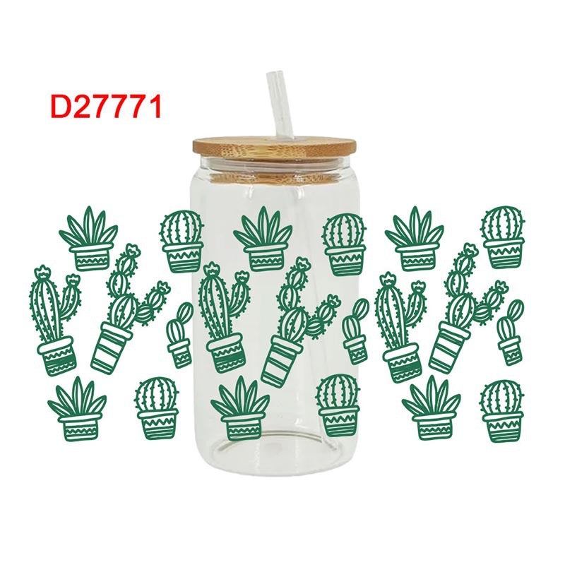 Wholesale Green succulent cactus 16oz Cup UV DTF Wraps