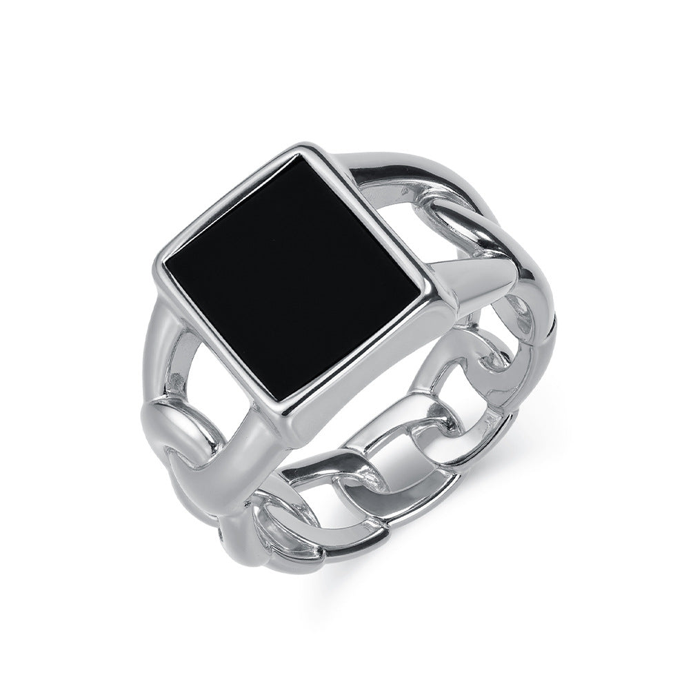 Wholesale Hip Hop Tiger Eye Gemstone Titanium Steel Ring