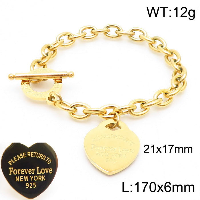 Wholesale 18K Gold-plated Heart-shaped Open Glossy Clavicle Chain Multi-color Epoxy Titanium Steel Ring Set